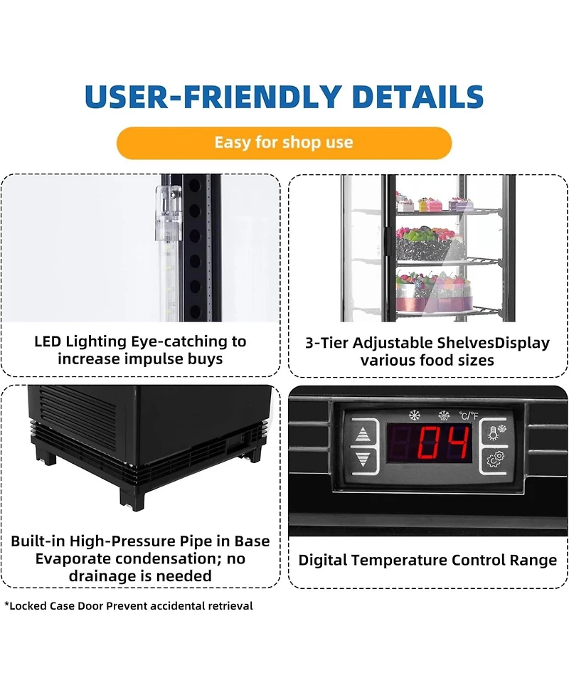 gaomon Refrigerated Display Case, Countertop Pastry Display Case Commercial Display Refrigerator with Led Lighting, Frost-Free Air-Cooling