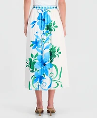 T Tahari Women's Placed-Floral Pull-On Midi Skirt