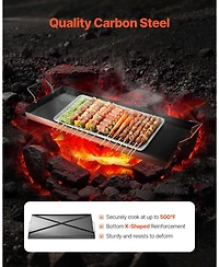 Ecooso 32 x 14 Inch Carbon Steel Griddle Plate for Gas Grill with Handles