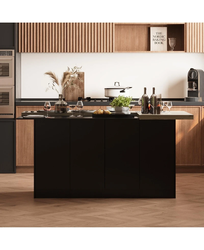 Famapy 77.3" Large Kitchen Island with 8 Doors, Island Storage Table with Dining Table, Coffee Station and Microwave Rack