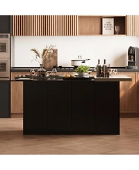 Famapy 77.3" Large Kitchen Island with 8 Doors, Island Storage Table with Dining Table, Coffee Station and Microwave Rack