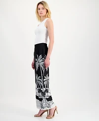 T Tahari Women's Placed Print High-Rise Pants