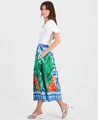 T Tahari Women's Printed Pull-On Flared Midi Skirt