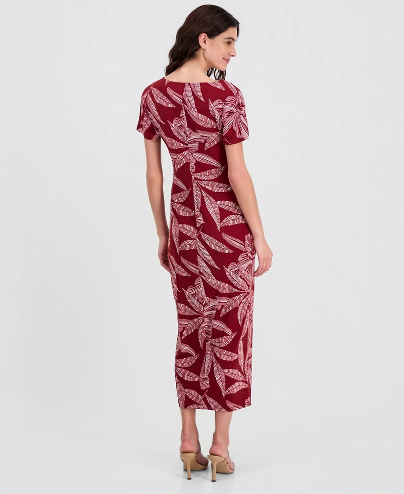 Robbie Bee Women's Printed Round-Neck Faux-Wrap Dress
