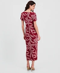 Robbie Bee Women's Printed Round-Neck Faux-Wrap Dress