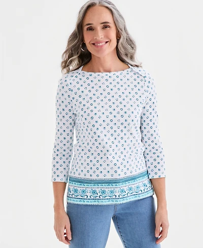 Style & Co Petite Pima Dancing Flora Boat Neck Cotton Top, Macy's Exclusive