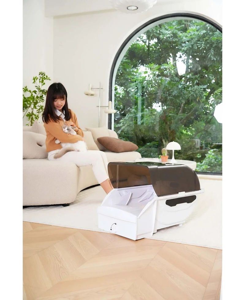 Aostirmotor Smart Cat Litter Box with Wide Opening – Self-Cleaning Hooded Litter Box for Cats