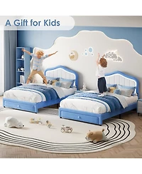 gaomon Twin Xl Upholstered Bed Frame with Led Lights Storage Drawer Velvet Platform Wood Slats No Box Spring