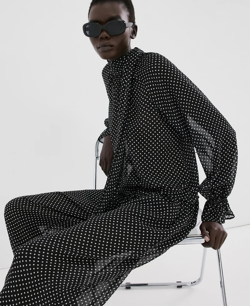 Mango Women's Polka-Dot High-Neck Blouse