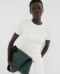 Mango Women's Ribbed Knit T-Shirt