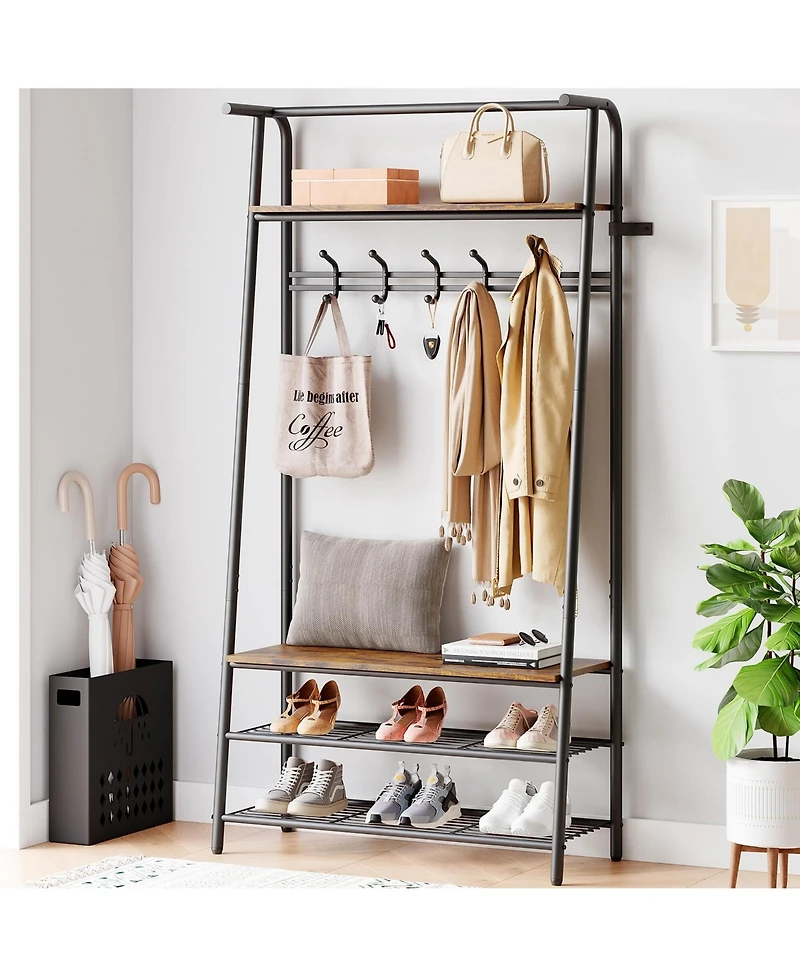 gaomon Metal & Mdf Hall Tree Hooks Tier Shelf Multi-Functional Entryway Organizer