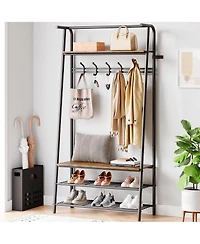 gaomon Metal & Mdf Hall Tree Hooks Tier Shelf Multi-Functional Entryway Organizer