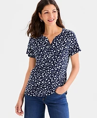 Style & Co Women's Printed Short-Sleeve Henley Top, Macy's Exclusive