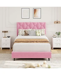 gaomon Full Platform Bed Frame with Adjustable Upholstered Headboard, Modern Style, Wooden Slats Support, Triangular Legs, Easy Assembly