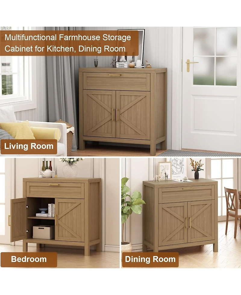 gaomon Buffet Sideboard Cabinet, Kitchen Storage with 1 Drawer and 2 Doors, Wood Coffee Bar with Adjustable Shelf