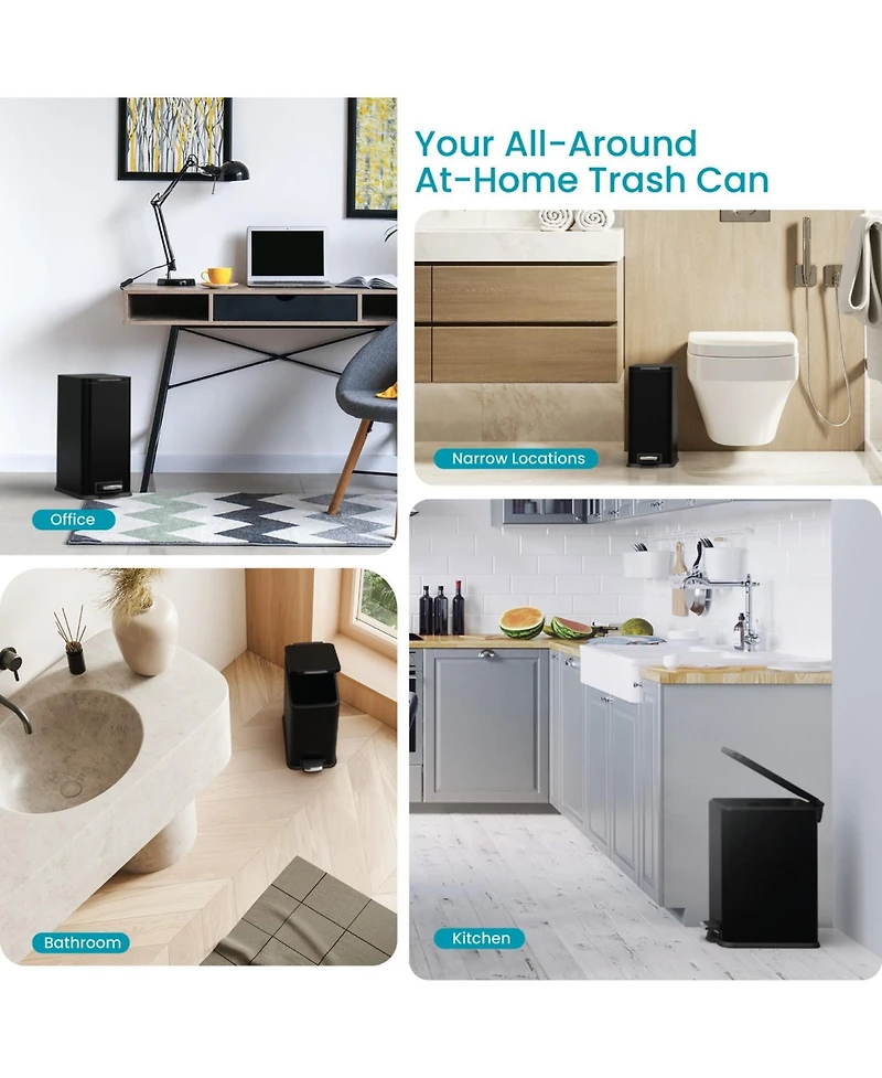 Home Zone Living 4 Gallon Slim Stainless Steel Kitchen Trash Can with Step Pedal and Soft Close Lid