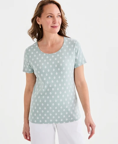 Style & Co Petite Cotton-Blend Summer Foulard Scoop Neck Top, Macy's Exclusive