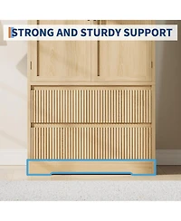 gaomon Armoire Wardrobe Closet with 2 Glass Doors and 2 Fluted Drawers, Wooden Wardrobe Storage Cabinet Closet with Hanging Rod and Shelves