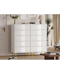 gaomon Fluted 5-Drawer Dresser, Modern Wooden Chest with Metal Handles, Space-Saving Clothes Storage for Bedroom, Living Room, Hallway