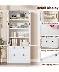 gaomon Tall Kitchen Pantry Cabinet - Modern Display Storage with 2 Large Drawers, Glass Doors, and Adjustable Shelves