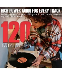 AudioSource Vinyl Record Player, All-in-one Turntable with 2.1 Channel Built-in Speaker, Bluetooth 5.4, 120W, Built-in Subwoofer