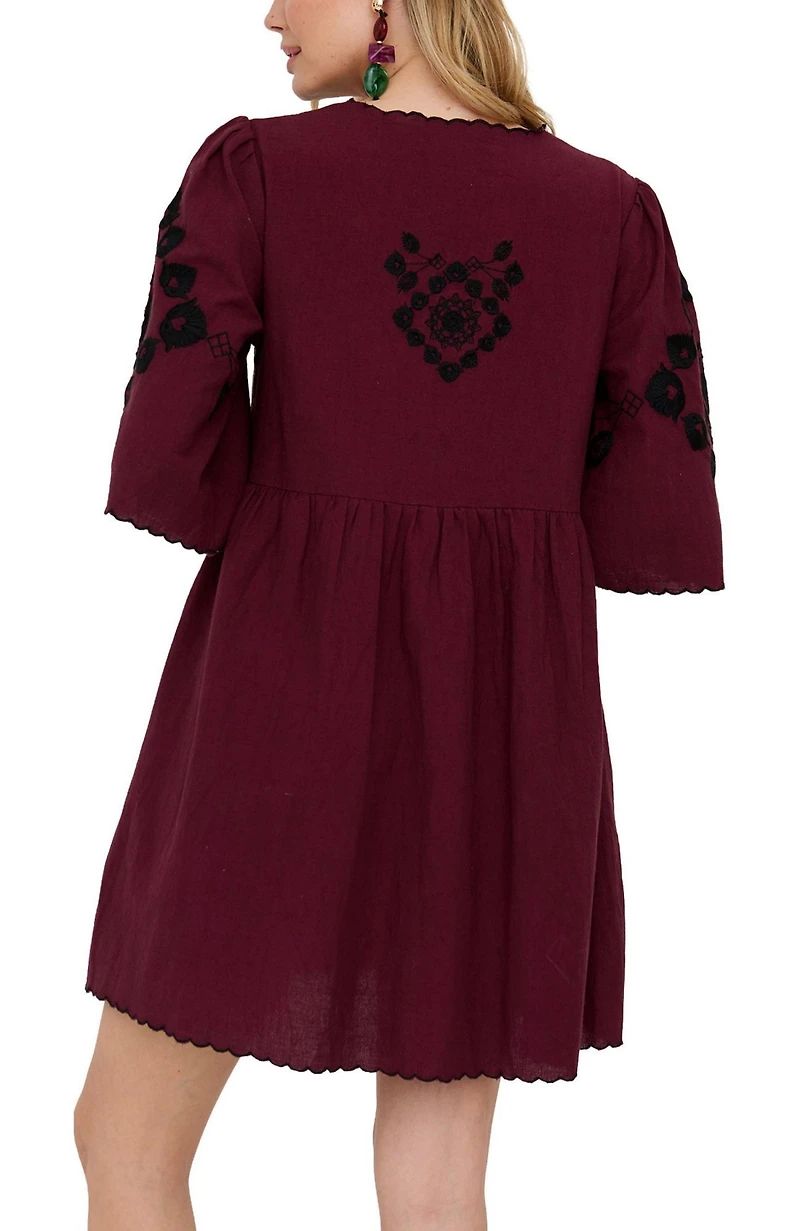 Raffya Women's Arabella V- Neck Embroidered Mini Dress