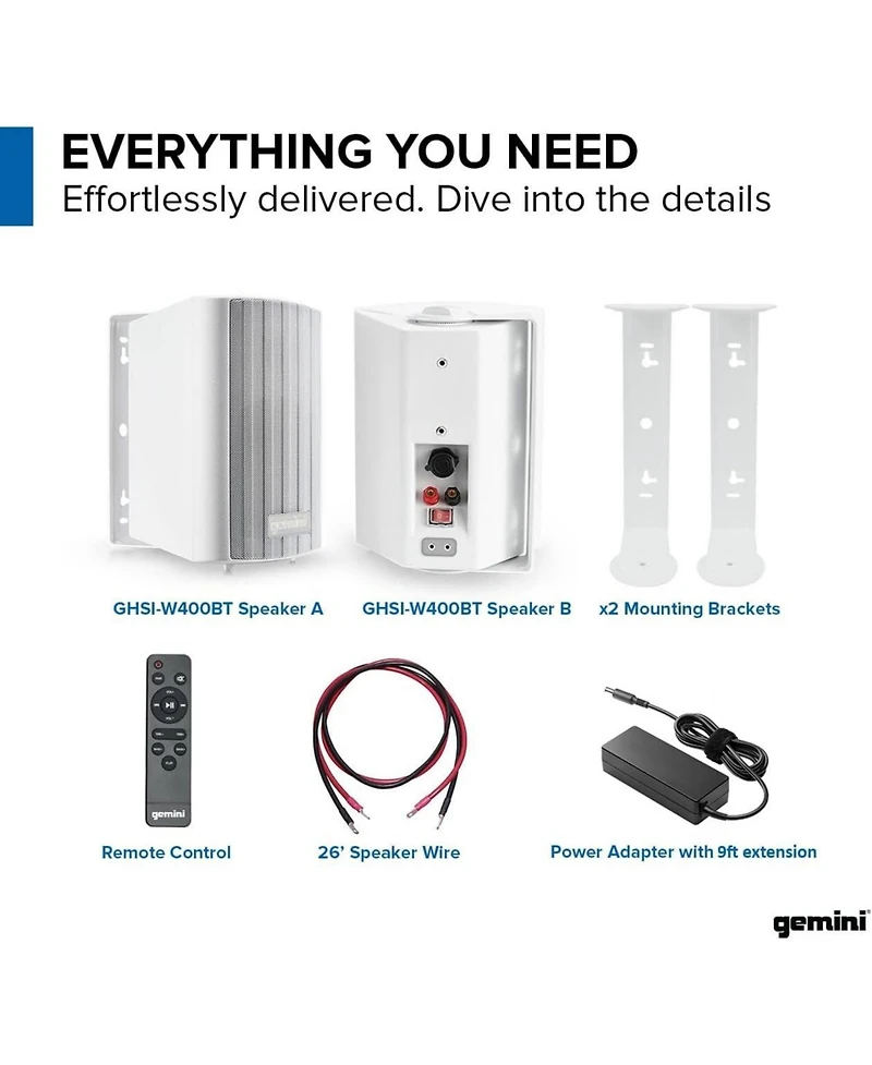 Gemini Ghsi-W400BT-pr-wht 4" Waterproof Outdoor Bluetooth Speakers (2024)