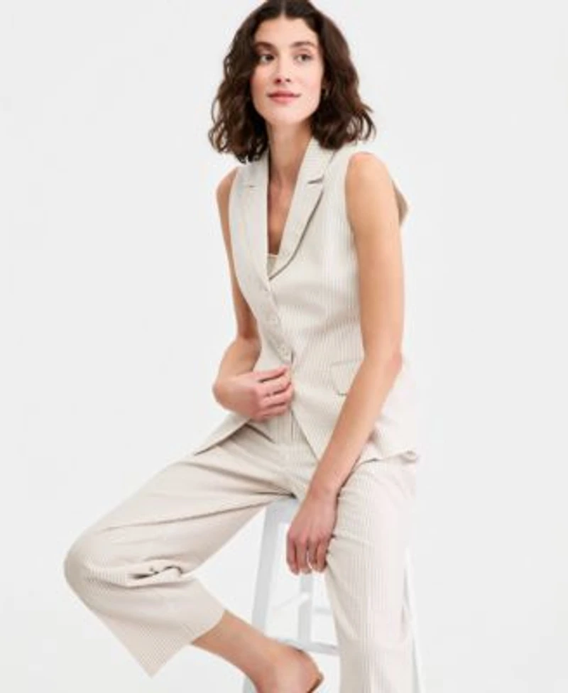 Jones New York Womens Sleeveless Button Front Lapel Vest Mid Rise Cropped Pants