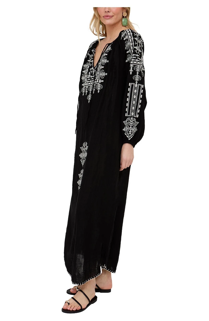 Raffya Women's Aurelia Kaftan Style Embroidered Maxi Dress