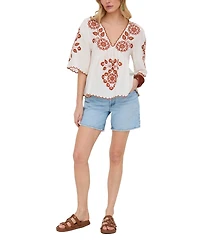 Raffya Women's Aubrey V-Neck Embroidered Blouse