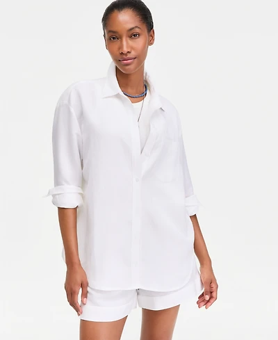 On 34th Women's Linen-Blend Relaxed Oversized Button-Down Shirt, Macy's Exclusive