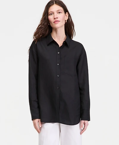 On 34th Women's Linen-Blend Relaxed Oversized Button-Down Shirt, Macy's Exclusive