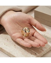Ra 14k Gold Plated with Rainbow Cubic Zirconia Dome Ring