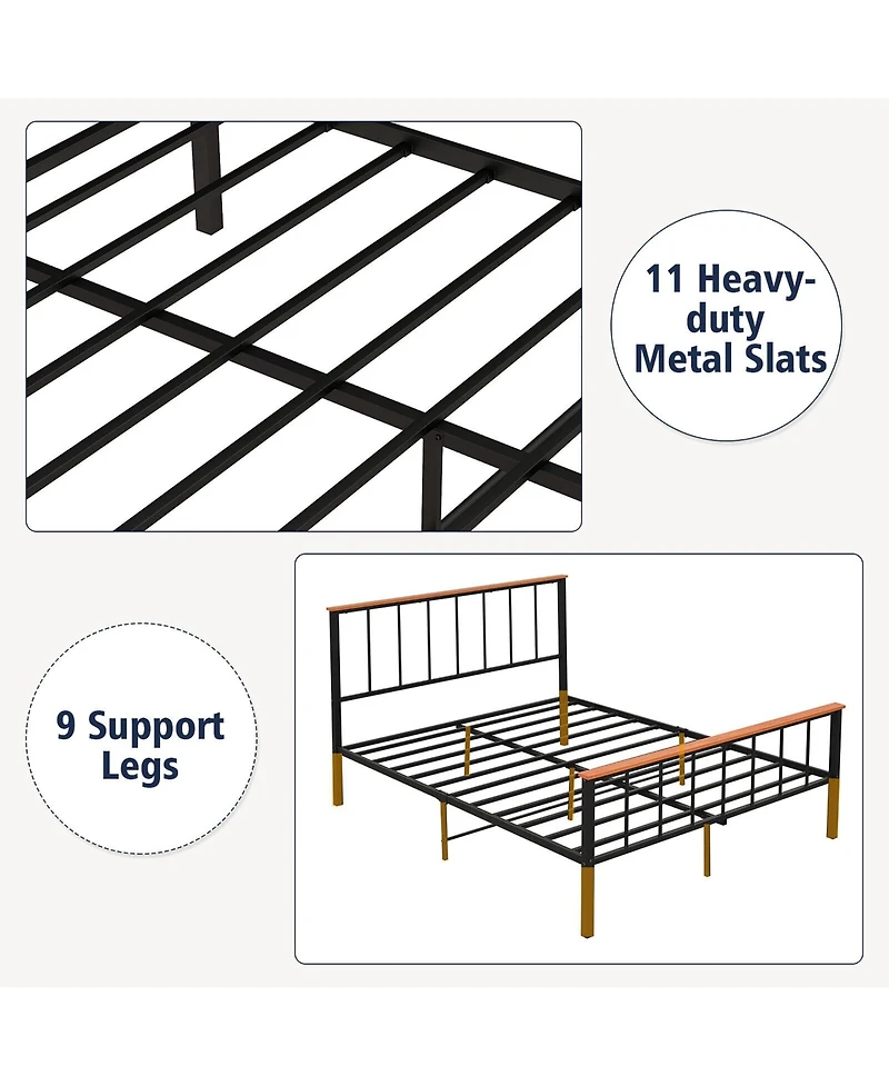 Gymax Metal Platform Bed Frame Mattress Foundation with Headboard Industrial