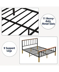 Gymax Metal Platform Bed Frame Mattress Foundation with Headboard Industrial