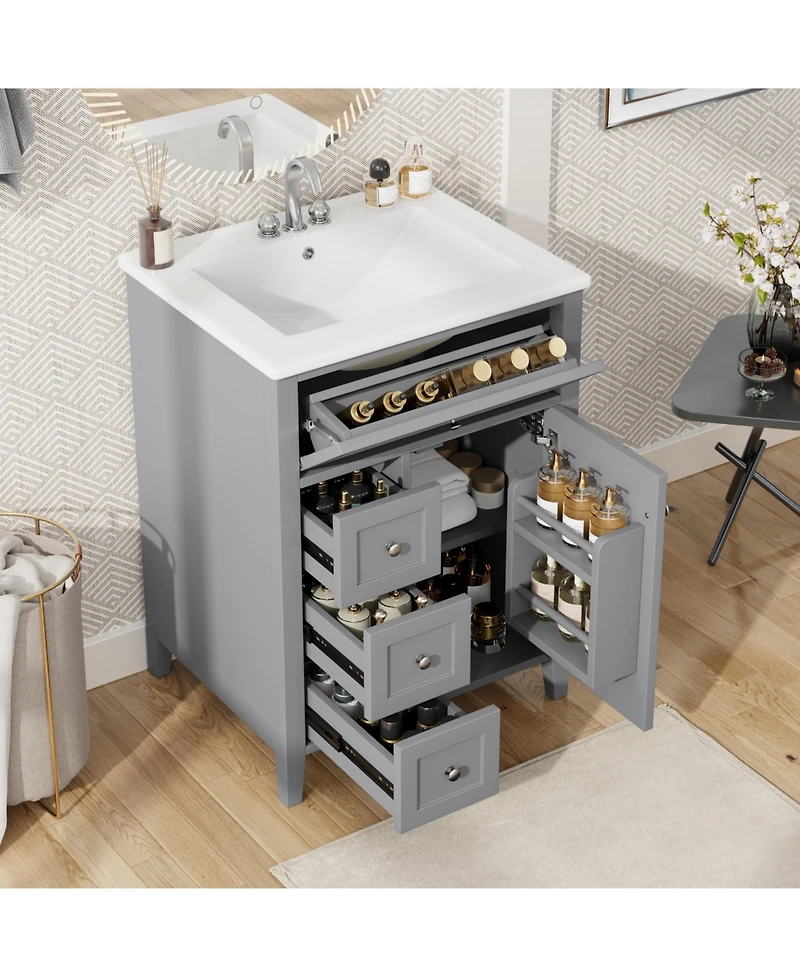 Casainc Modern Bathroom Vanity with Sink 3 Drawers Adjustable Shelf Cabinet