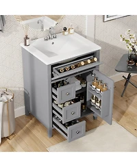 Casainc Modern Bathroom Vanity with Sink 3 Drawers Adjustable Shelf Cabinet