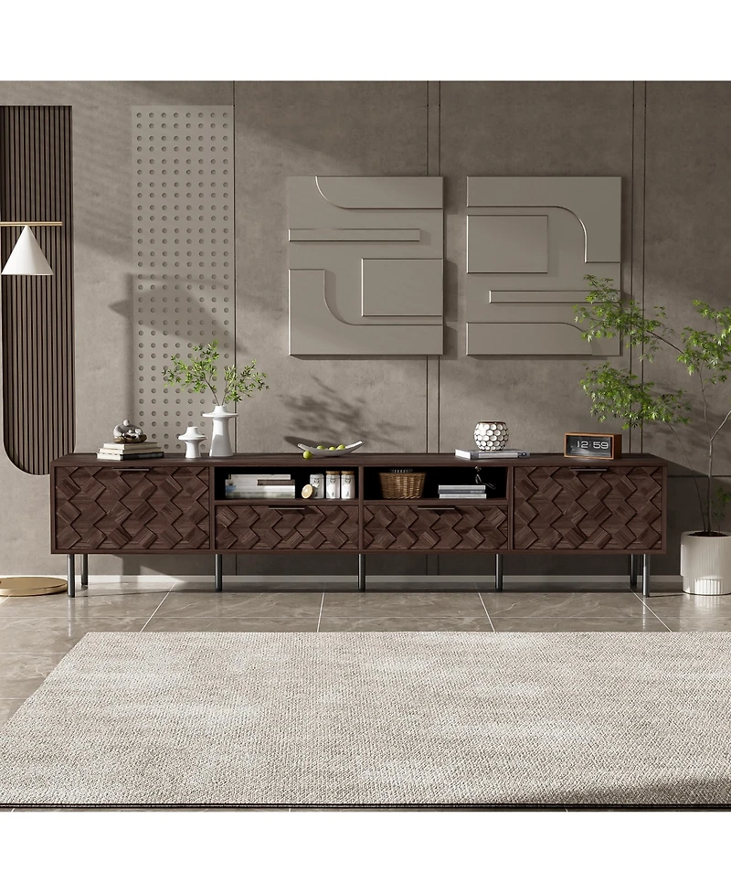 sumyeg Modern Tv Stand for TVs with Closed Storage & Cable Management, Soft-Closing Hinges, Iron Legs for Living Room