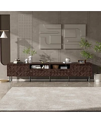 sumyeg Modern Tv Stand for TVs with Closed Storage & Cable Management, Soft-Closing Hinges, Iron Legs for Living Room