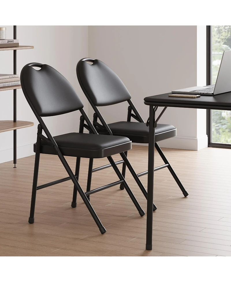 gaomon Folding Chairs, Pu Leather Upholstered Foldable Chairs Set, Soft Cushioned Chairs with Metal Frame