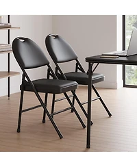 gaomon Folding Chairs, Pu Leather Upholstered Foldable Chairs Set, Soft Cushioned Chairs with Metal Frame