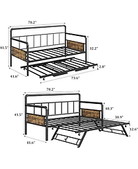 gaomon Daybed with Trundle,Twin Daybed with Pop Up Trundle Set,Metal Twin Bed Frame with Steel Slat Support,Sofa BedFrame