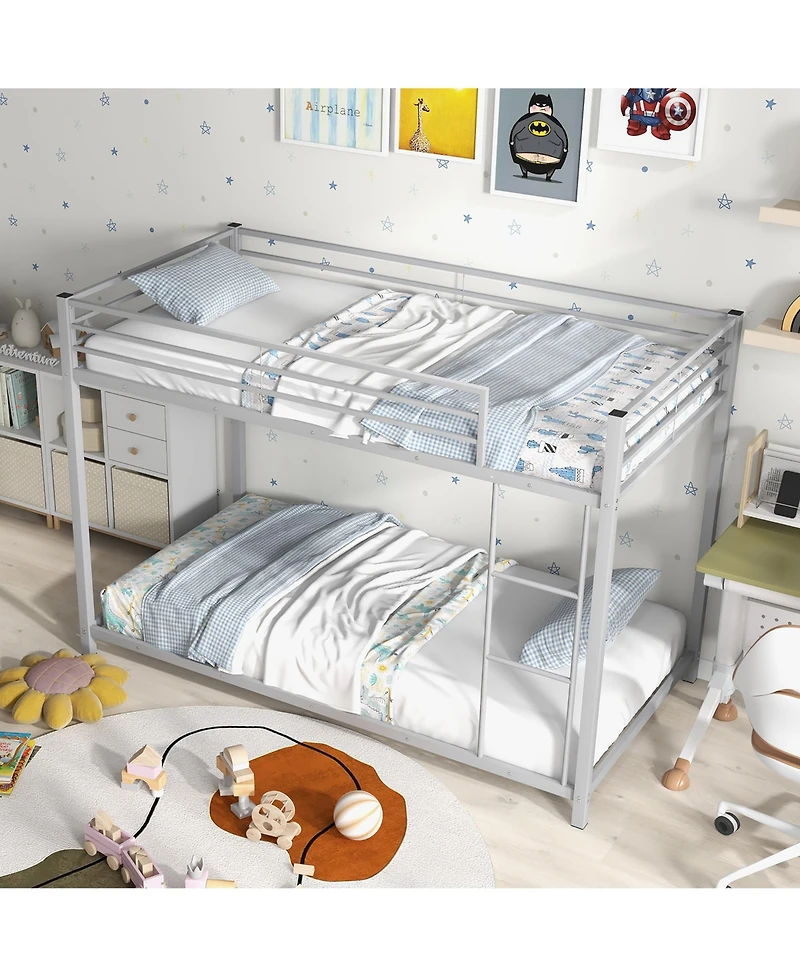 Gymax Twin Over Low Metal Bunk Bed with Ladder Guardrails for Teens Adults
