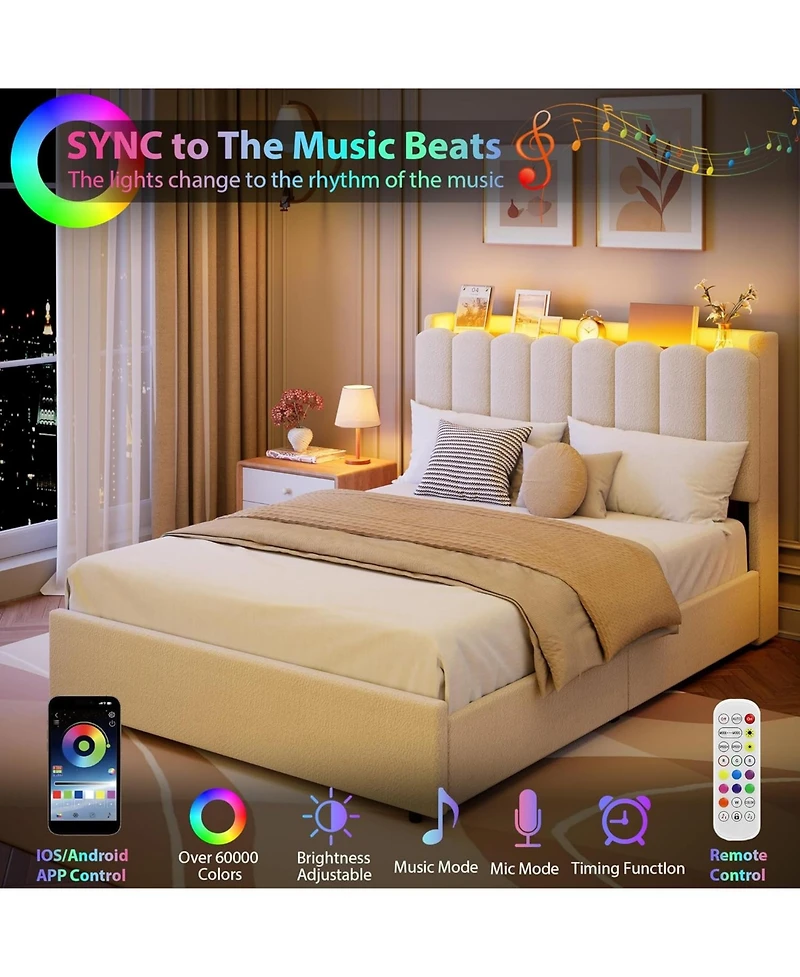 gaomon Led Bed Frame with Storage Headboard & Drawers