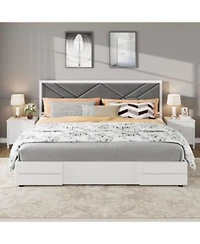 Gaomon Led Bed Frame With Storage Headboard Drawers No Box Spring Needed