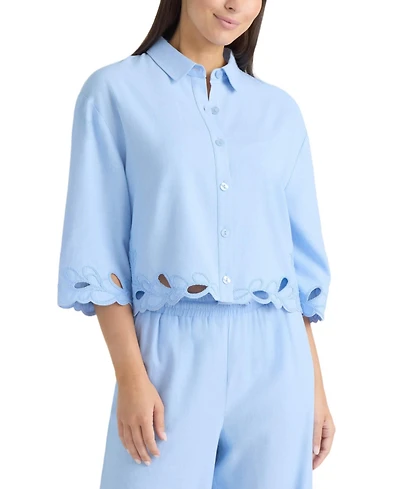 Ellen Tracy Women's Embroidered Button Front Shirt