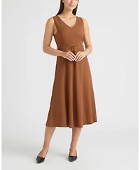 Ellen Tracy Women's Belted V-Neck Dress