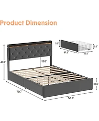 gaomon Size Velvet Upholstered Platform Bed Frame with 4 Storage Drawers & Usb/Ac Charging Station & No Box Spring Needed