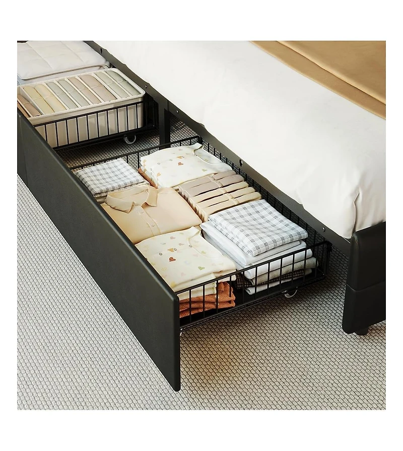 gaomon Bed Frame with 2 Storage Drawers, Upholstered Full Led Light