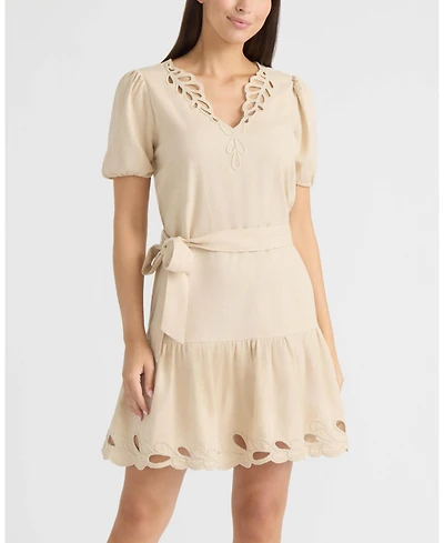 Ellen Tracy Women's Embroidered Belted Dress